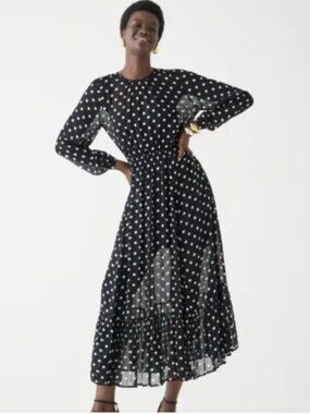 J. Crew Black and White Polka Dot Midi Dress